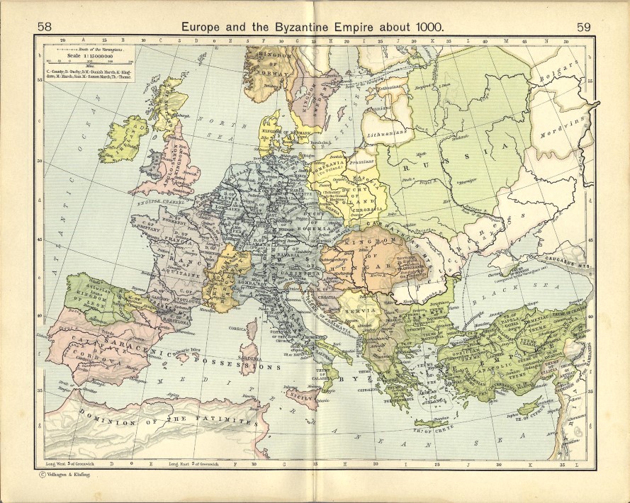 Previous image: Map of Europe, around the year 1000. Source: Wikipedia, https://commons.wikimedia.org/wiki/File:Europe_1000.jpg, also at https://christianideas.eu/images/europe1000.jpg. Public Domain Image.