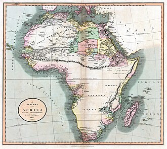 This image can be found at Wikipedia: https://en.wikipedia.org/wiki/Mountains_of_Kong#/media/File:1805_cary.jpg. These mountains served as a protection for the native Africans against Islamic incursions and terror. They disappeared from maps in the 19th century, as they were no longer of interest to the European powers or the Muslim natives. The correlation with Islamic expansion in Africa is evident (see, for example, a map of Islam in Africa). Author: John Cary. Public domain.